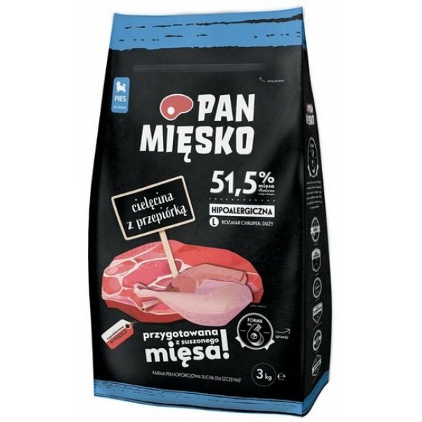 Pan Mięsko Karma sucha dla psa - dla szczeniąt cielęcina i przepiórka chrupki L 3kg