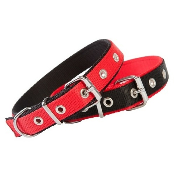Dingo Obroża taśma polipropylenowa podwójnie zszywana 2,5cm/55cm czerwono-czarna - obrazek 3