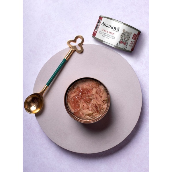 Amanova Cat Tuna & Beef - tuńczyk i wołowina w bulionie puszka 70g [16] - obrazek 3