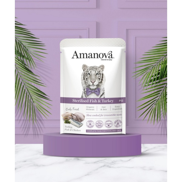 Amanova Cat Sterilised Fish & Turkey - biała ryba i indyk saszetka 85g [P12] - obrazek 4