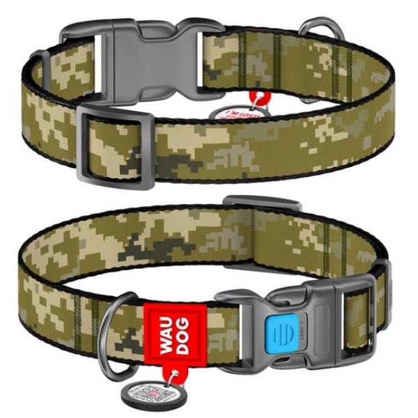 Collar WauDog Nylon Obroża nylonowa z QR-paszportem, plastikowy fastex, wzór MILITARY, S 15mm/25-35cm