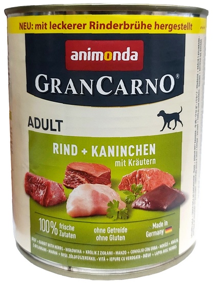 Animonda GranCarno Original Adult Rind Kaninchen Krautern Wołowina + Królik z Ziołami puszka 800g