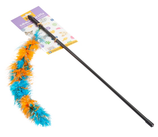 Dingo Wędka dla kota - ogonek z piór niebiesko-pomarańczowy - obrazek 2