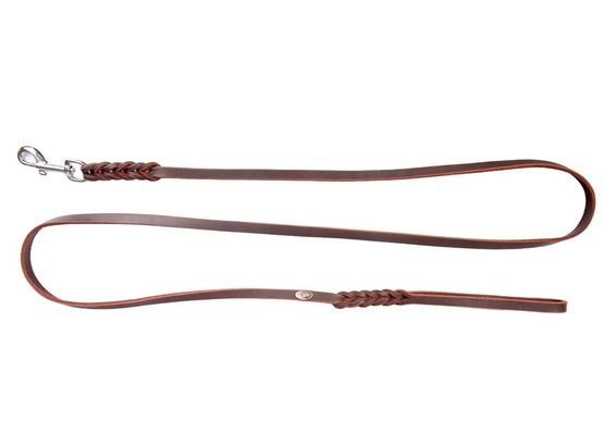 Dingo Smycz skórzana natłuszczana z zaplatanymi elementami 1,5x230cm brązowa - obrazek 2