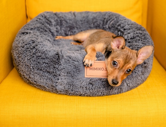 MIMIKO Pets Legowisko Shaggy okrągłe M 45cm grafitowe - obrazek 3