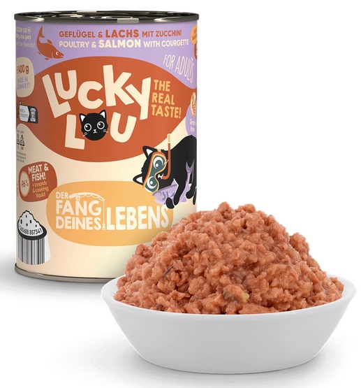 Lucky Lou Lifestage Adult Drób i łosoś puszka 400g - obrazek 2