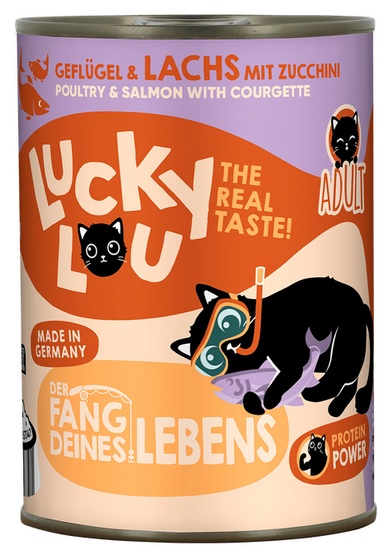 Lucky Lou Lifestage Adult Drób i łosoś puszka 400g - obrazek 4