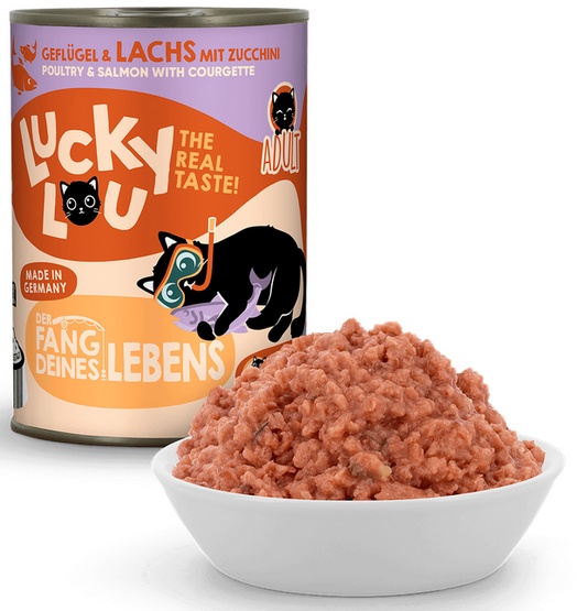 Lucky Lou Lifestage Adult Drób i łosoś puszka 400g - obrazek 5