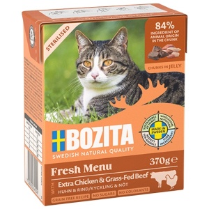 Bozita Sterilised z Extra Kurczakiem i wołowiną kawałki w galaretce kartonik 370g