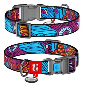 Collar WauDog Nylon Obroża nylonowa z QR-paszportem, plastikowy fastex, wzór LATO, 15mm/25-35cm