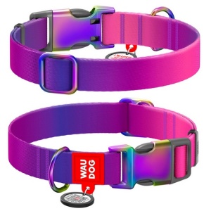 Collar WauDog Recycled Obroża nylonowa z QR-paszportem, gradient M 20mm/28-40cm fioletowy