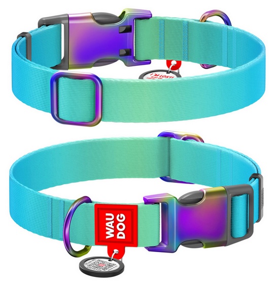 Collar WauDog Recycled Obroża nylonowa z QR-paszportem, gradient L 25mm/33-49cm niebieski