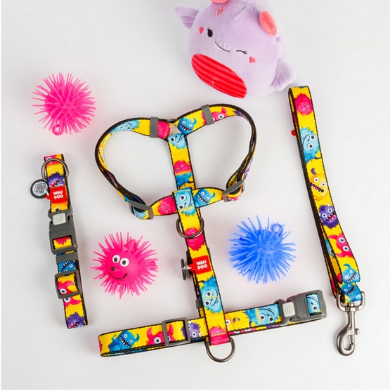 Collar WauDog Nylon Obroża nylonowa z QR-paszportem, plastikowy fastex, wzór FUTRZANE POTWORY, M 20mm/28-40cm - obrazek 5