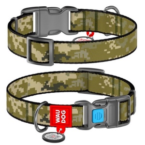 Collar WauDog Nylon Obroża nylonowa z QR-paszportem, plastikowy fastex, wzór MILITARY, M 20mm/28-40cm