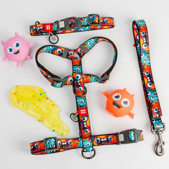 Collar WauDog Nylon Obroża nylonowa z QR-paszportem, plastikowy fastex, wzór ZĘBATE POTWORY, M 20mm/28-40cm - obrazek 5