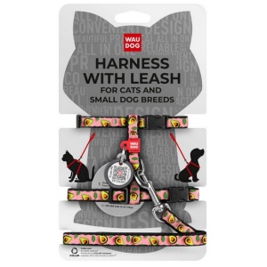 Collar WauDog Nylon Szelki ze smyczą nylonowe anatomiczne w kształcie litery H, z QR-paszportem, plastikowy fastex, wzór AWOKADO NA RÓŻU, rozmiar XS