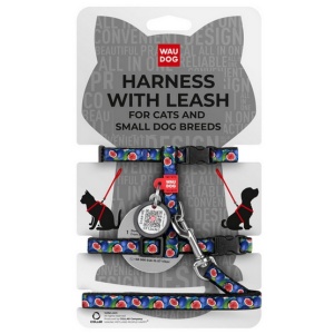 Collar WauDog Nylon Szelki ze smyczą nylonowe anatomiczne w kształcie litery H, z QR-paszportem, plastikowy fastex, wzór FIGA, rozmiar XS