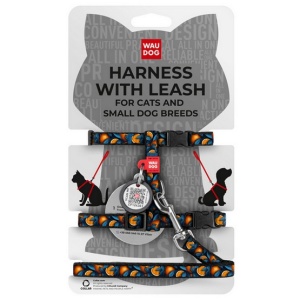 Collar WauDog Nylon Szelki ze smyczą nylonowe anatomiczne w kształcie litery H, z QR-paszportem, plastikowy fastex, wzór POMARAŃCZE, rozmiar XS