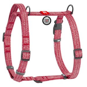 Collar WauDog Re-Cotton Szelki z rączką z regenerowanej bawełny anatomiczne w kształcie litery H, odblaskowe z QR-paszportem, plastikowy fastex, S czerwone