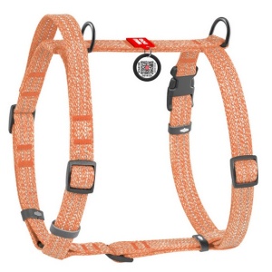 Collar WauDog Re-Cotton Szelki z rączką z regenerowanej bawełny anatomiczne w kształcie litery H, odblaskowe z QR-paszportem, plastikowy fastex, M pomarańczowe