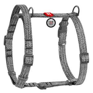 Collar WauDog Re-Cotton Szelki z rączką z regenerowanej bawełny anatomiczne w kształcie litery H, odblaskowe z QR-paszportem, plastikowy fastex, L szare