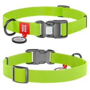 Collar Waterproof Obroża wodoodporna z QR-paszportem, plastikowy fastex, L 25mm/33-49cm jasnozielona