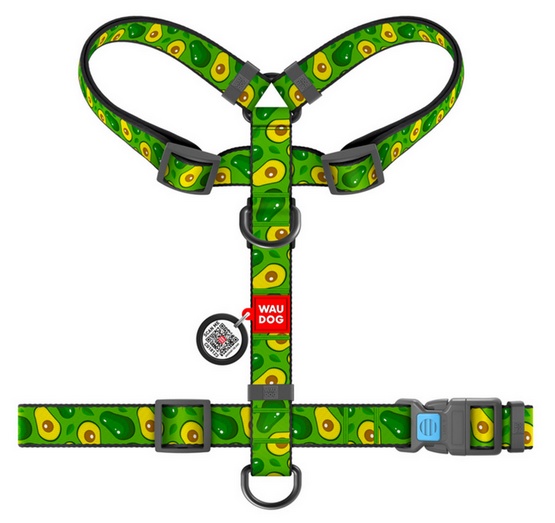 Collar WauDog Nylon Szelki nylonowe anatomiczne w kształcie litery H, z QR-paszportem, plastikowy fastex, wzór AWOKADO, rozmiar M 20mm - obrazek 2