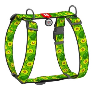 Collar WauDog Nylon Szelki nylonowe anatomiczne w kształcie litery H, z QR-paszportem, plastikowy fastex, wzór AWOKADO, rozmiar XL 35mm