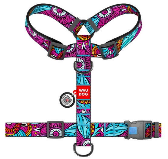 Collar WauDog Nylon Szelki nylonowe anatomiczne w kształcie litery H, z QR-paszportem, plastikowy fastex, wzór LATO, rozmiar XL 35mm - obrazek 2
