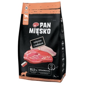 Pan Mięsko Karma sucha dla psa - cielęcina i indyk chrupki XS 3kg