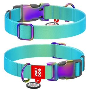 Collar WauDog Recycled Obroża nylonowa z QR-paszportem, gradient M 20mm x 28-40cm niebieski