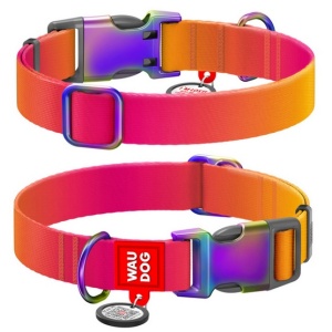 Collar WauDog Recycled Obroża nylonowa z QR-paszportem, gradient M 20mm x 28-40cm pomarańczowy