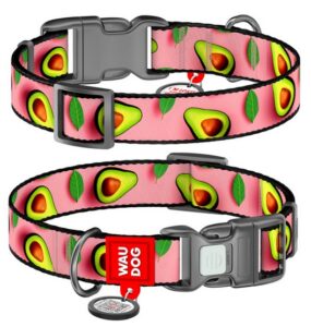 Collar WauDog Nylon Obroża nylonowa z QR-paszportem, plastikowy fastex, wzór AWOKADO NA RÓŻU, M 20mm/28-40cm
