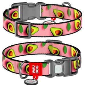 Collar WauDog Nylon Obroża nylonowa z QR-paszportem, plastikowy fastex, wzór AWOKADO NA RÓŻU, M 20mm/28-40cm