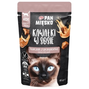 Pan Mięsko Karma mokra dla kota - kurczak i przepiórka kawałki w sosie saszetka 85g