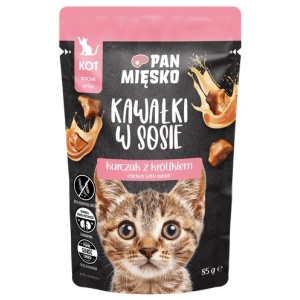 Pan Mięsko Karma mokra dla kota - Kitten kurczak i królik kawałki w sosie saszetka 85g