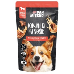 Pan Mięsko Karma mokra dla psa - wołowina z koziną kawałki w sosie saszetka 150g