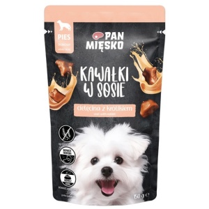 Pan Mięsko Karma mokra dla psa - cielęcina z królikiem kawałki w sosie saszetka 150g