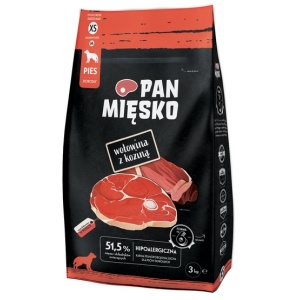 Pan Mięsko Karma sucha dla psa - wołowina i kozina chrupki XS 3kg