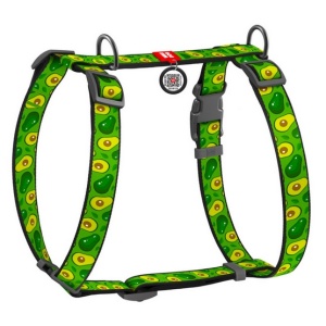Collar WauDog Nylon Szelki nylonowe anatomiczne w kształcie litery H, z QR-paszportem, plastikowy fastex, wzór AWOKADO, rozmiar S 15mm