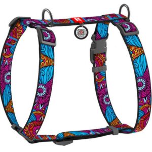 Collar WauDog Nylon Szelki nylonowe anatomiczne w kształcie litery H, z QR-paszportem, plastikowy fastex, wzór LATO, rozmiar S 15mm