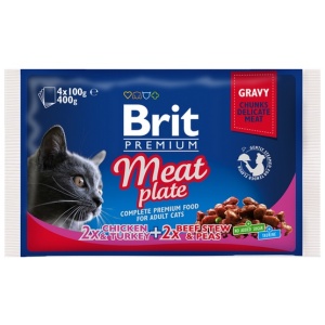 Brit Premium Cat Adult Meat Plate saszetki 4x100g