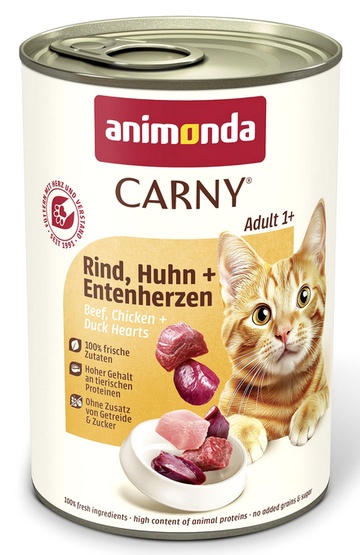 Animonda Carny Adult Wołowina, Kurczak + Kacze serca puszka 400g