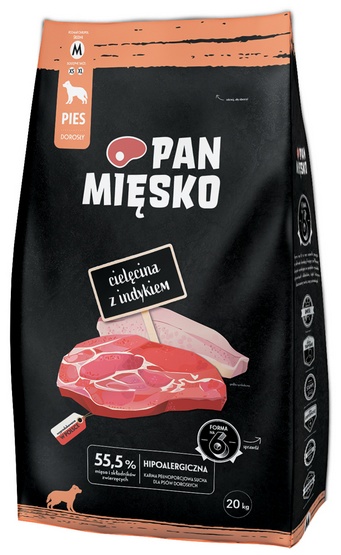 Pan Mięsko Karma sucha dla psa - cielęcina i indyk chrupki M 3kg - obrazek 2