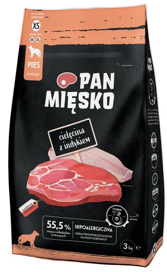 Pan Mięsko Karma sucha dla psa - cielęcina i indyk chrupki XS 3kg - obrazek 2