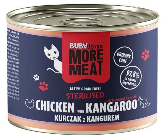 BUBAlicious Kot More Meat Sterilised kurczak i kangur puszka 185g