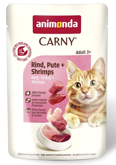 Animonda Carny Adult Wołowina, Indyk + Krewetki saszetka 85g