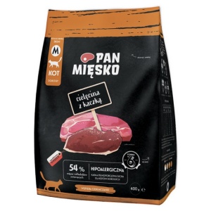 Pan Mięsko Karma sucha dla kota - cielęcina i kaczka chrupki M 400g