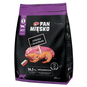 Pan Mięsko Karma sucha dla kota - cielęcina i krewetki chrupki S 400g