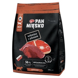 Pan Mięsko Karma sucha dla kota - wołowina i jeleń chrupki M 400g